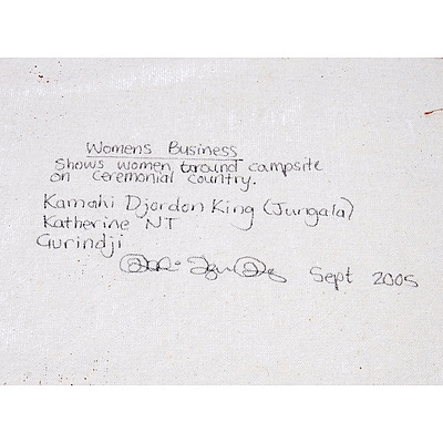 Kamahi Djordon King (Gurindji 1972-) Womens Business 2005, Acrylic on Canvas