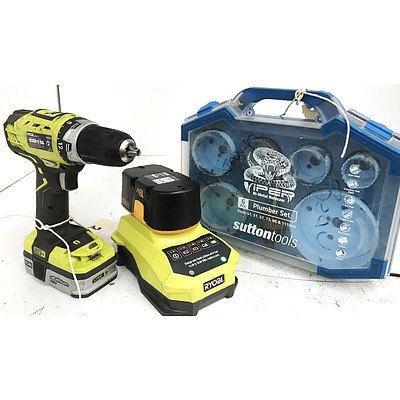 Ryobi 13mm Cordless Drill & Sutton Tools 6 Piece Plumbing Set