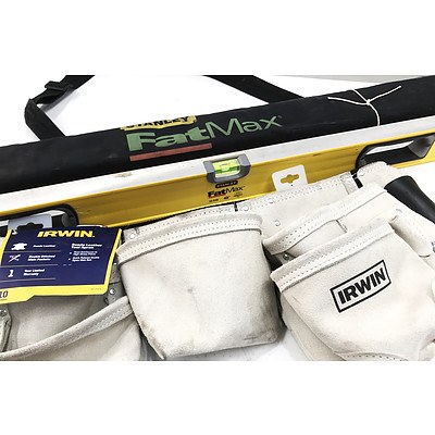 Stanley FatMax 48 inch Spirit Level & Brand New Irwin 10 Pocket Suede Leather Tool Apron