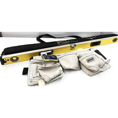 Stanley FatMax 48 inch Spirit Level & Brand New Irwin 10 Pocket Suede Leather Tool Apron