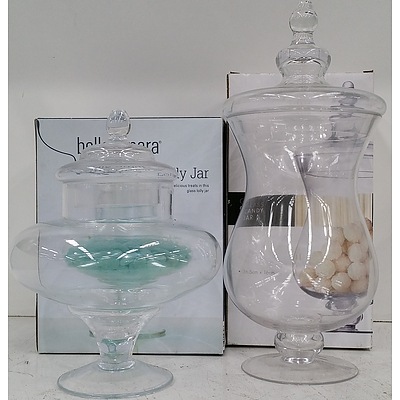 Glass Candy Jars - Lot of Five - New - RRP $110.00