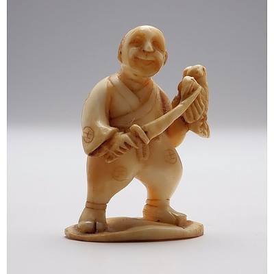 Antique Japanese Ivory Netsuke of a Falconer