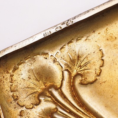Continental Art Nouveau 800 Silver Gilt Cigarette Case, Early 20th Century