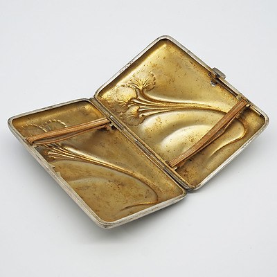 Continental Art Nouveau 800 Silver Gilt Cigarette Case, Early 20th Century