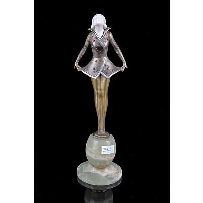Josef Lorenzl (Austrian 1892-1950) Art Deco Figure, Cold Painted Bronze and Ivory on an Onyx Socle