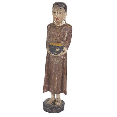 Carved and Polychromed Wood Figure of Buddha, 20th Century