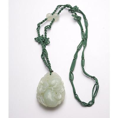 Chinese Carved Jade and Hardstone Flowering Peach Pendant, Late 20th Century