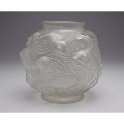 Czech Relief Moulded Fish Motif Glass Vase Circa 1930s