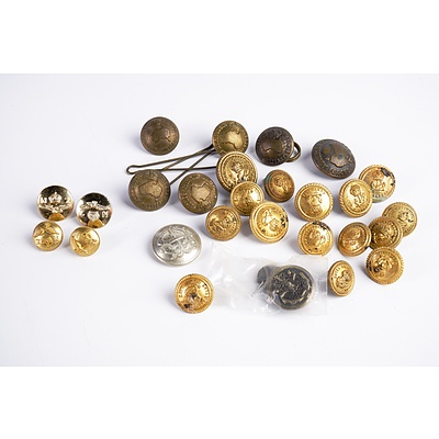 A Selection of Vintage Military Brass Buttons including NZ Air Force