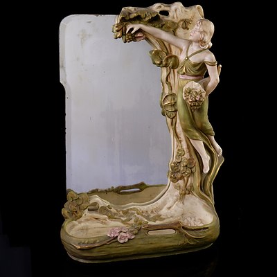 Art Nouveau Royal Dux Figural Vanity Mirror, Early 20th Century
