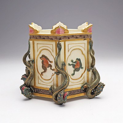 Wonderful Royal Worcester Aesthetic Movement Porcelain Hexagonal Jardiniere, Circa 1874