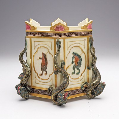 Wonderful Royal Worcester Aesthetic Movement Porcelain Hexagonal Jardiniere, Circa 1874