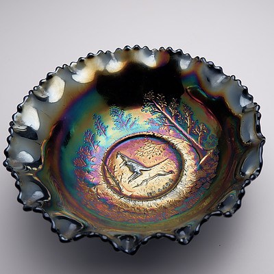 Australian Carnival Glass Kangaroo Amethyst Nappy Bowl, RD4696