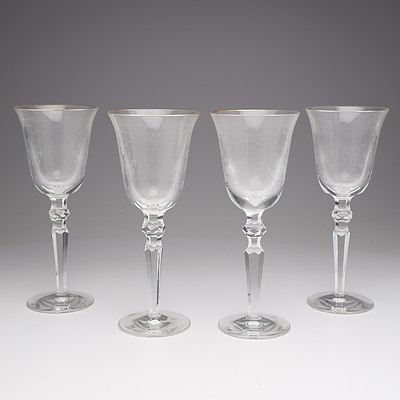 Four Waterford Tall Stem Crystal Wine Glasses