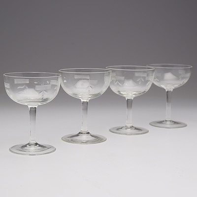 Four Stuart Etched Comport Glasses