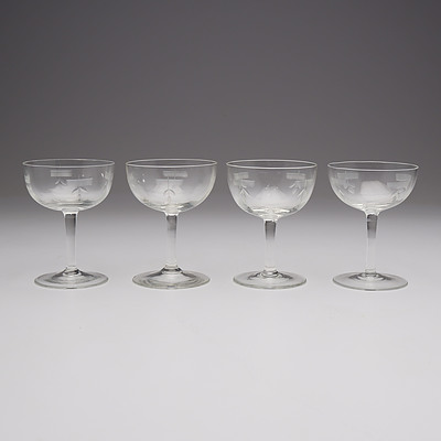 Four Stuart Etched Comport Glasses