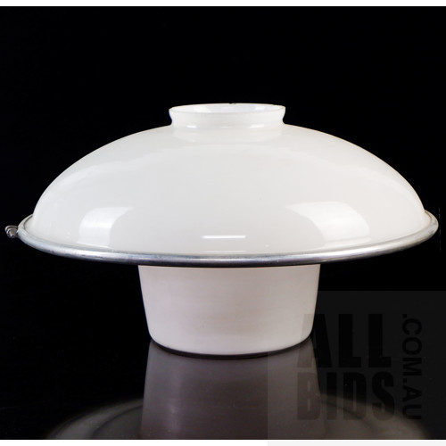 Large Art Deco Two Piece Milk Glass Light Shade, Diameter 40cm, 11.4cm Fitter