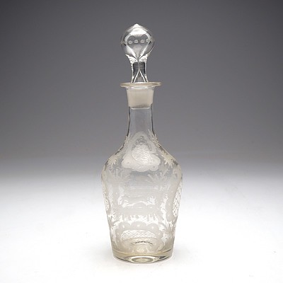 Antique German Etched Glass Liqueur Decanter