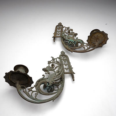 Pair of Bronze Art Nouveau Griffin Wall Sconces