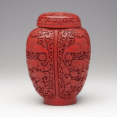 Chinese Carved Cinnabar Lacquer Jar, 20th Century