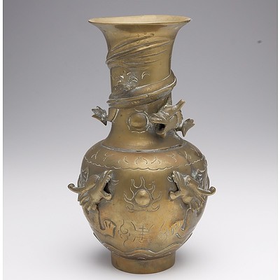 Straits Cast Brass Dragon Vase, Late 19th Century