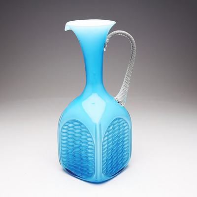 Vintage Italian Opalina Fiorenta Blue Art Glass Decanter
