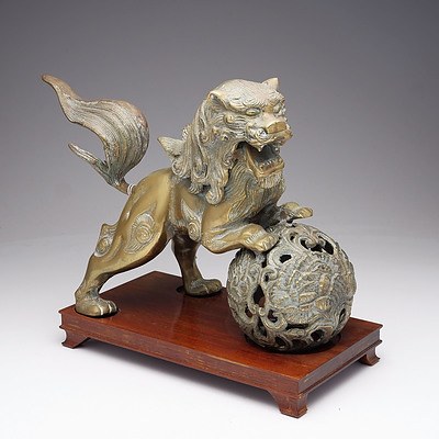 Chinese Brass Temple Dog 20th Century