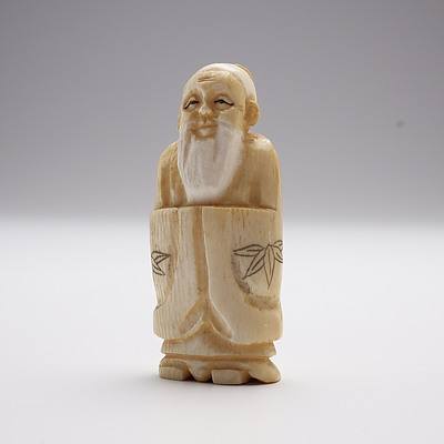 Small Japanese Carved Ivory Okimono of a Sage