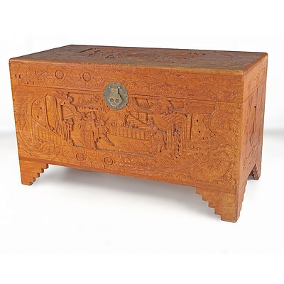 Chinese Carved Camphorwood Chest