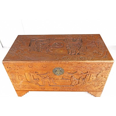 Chinese Carved Camphorwood Chest