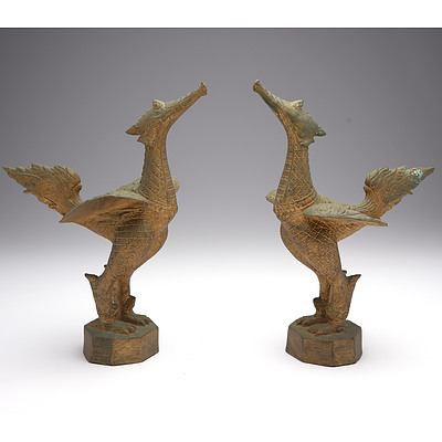 Pair of Thai Gilt Brass/Bronze Mythical Suppanahong Bird Figures