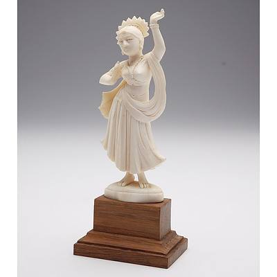 Indian Carved Ivory Figure of a Dancing Hindu Deity, Probably Saraswati, Early to Mid 20th Century