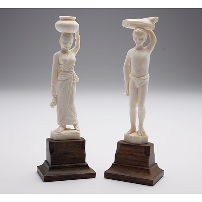 Two Carved Indian Ivory Figures, Early to Mid 20th Century