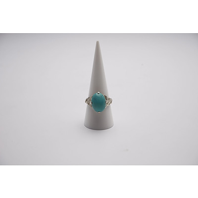 Chinese Export Sterling Silver Turquoise Ring C1950