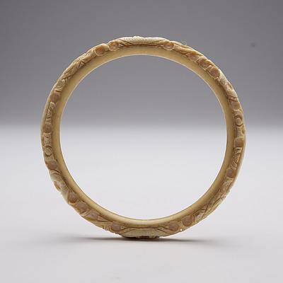 Antique Chinese Carved Ivory Bracelet Dragon Motif