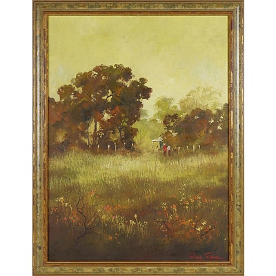 Peter Fennel (1949 -) Shed in the Bush Oil on Board