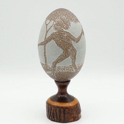 Carved Emu Egg on a Mulga Wood Base