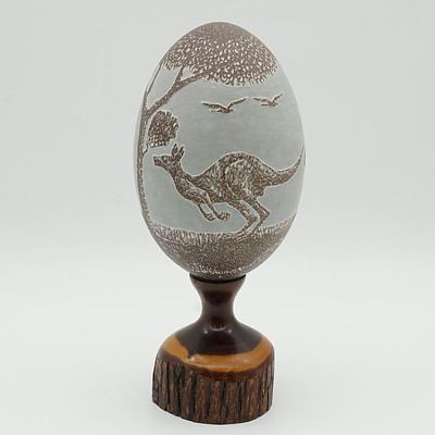 Carved Emu Egg on a Mulga Wood Base