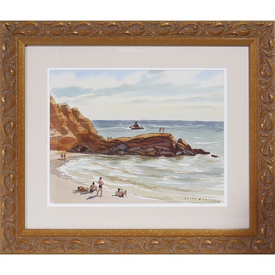 Leith Angelo (1904-2000) Bathers at Red Bluff, Port Phillip Bay 1958, Watercolour