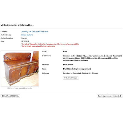 Australian Cedar Breakfront Sideboard Attributed to Andrew Lenehan Circa 1865 