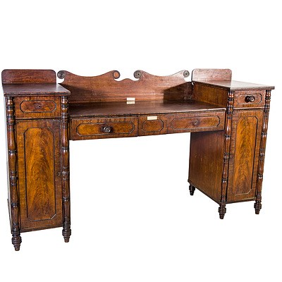 Regency Mahogany and Ebony Line Inlaid Pedestal Sideboard Early 19th Century