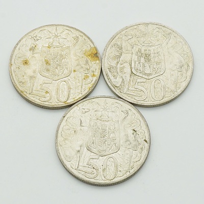 Three Australian 1966 Round Silver 50 Cent Coin