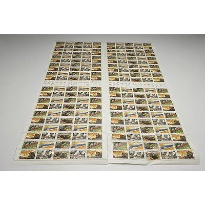 Two Sheets of Australian Train Themed 45c Stamps, Totaling 200