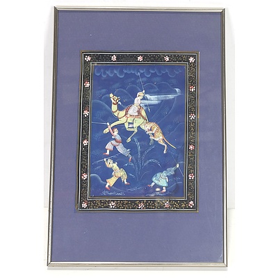 Indo-Persian Hunting Scene Oil On Textile