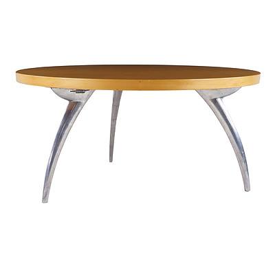 'Tucano' Birch Veneer and Cast Aluminium Coffee Table Designed by Marc Berthier for Magis Italy 1990s