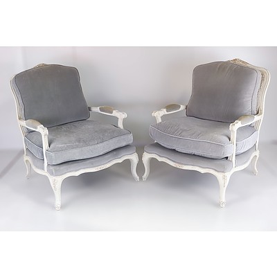 Pair of Louis Style Grand Armchairs with Cane Back
