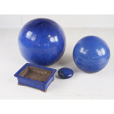 Blue Glazed Ceramic Garden Decorations