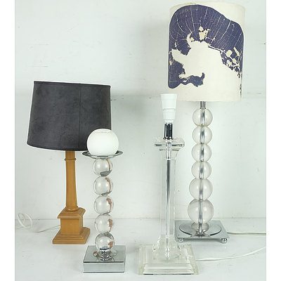 English Turned Pine Table Lamp, Brilliant Lighting Graduating Plastic Balls Lamp, Plastic Classical Column Table Lamp and A Brilliant Lighting Graduating Balls Candlestick