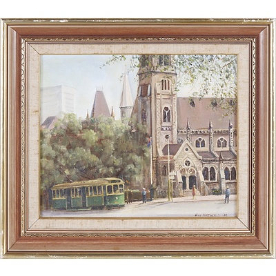 William Hatherly (Working 1970s) Scots' Church Collins Street 1982, Oil on Board