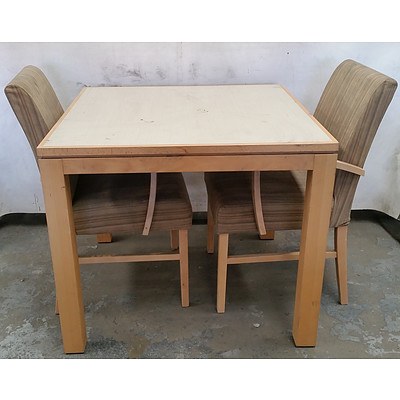 Wooden Inlaid Table With Two Armchairs